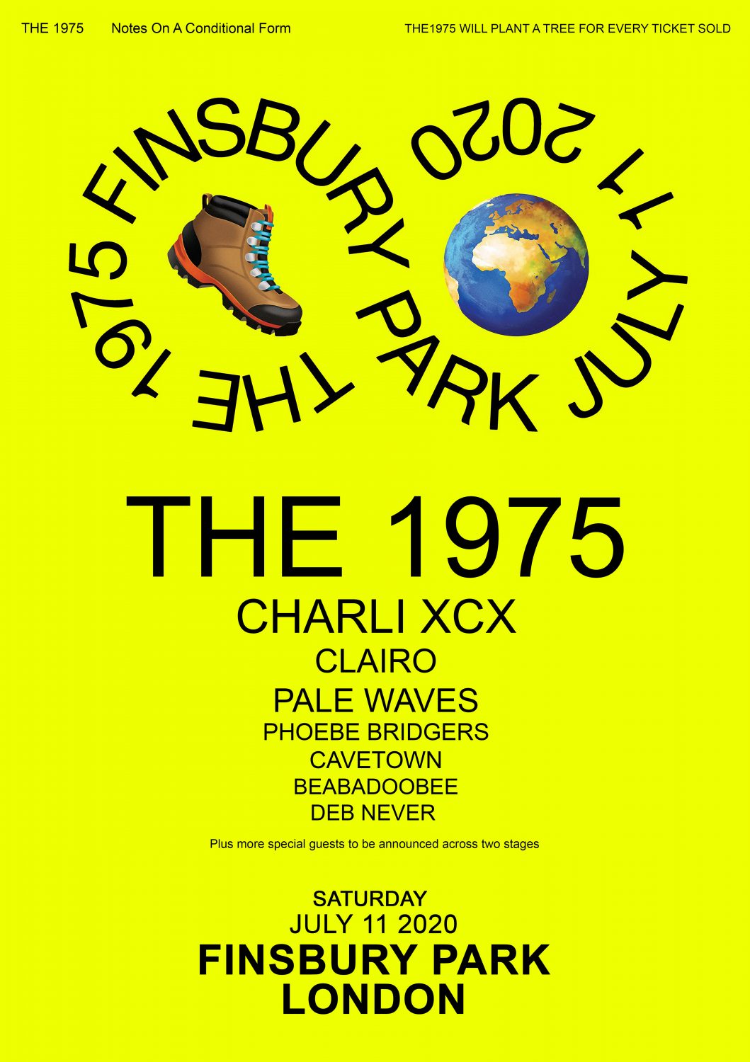 THE 1975 LONDON Finsbury Park Poster Note Form 2020 Tour
