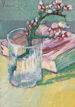 VINCENT VAN GOGH Blossoming Almond Branch in a Glass with a Book Poster