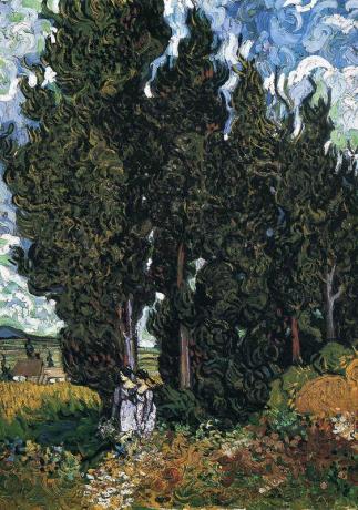 VINCENT VAN GOGH Cypresses with Two Women Poster Print