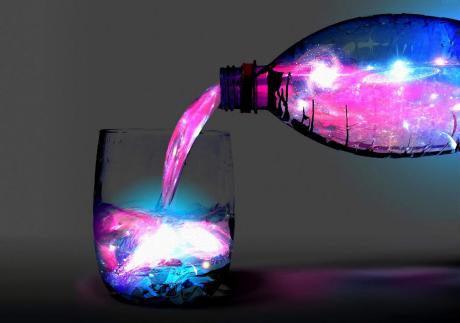 ABSTRACT ART Bottle Pouring Liquid In Glass Bright And Colourful Poster Print