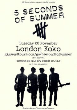 5 SECONDS OF SUMMER London KoKo 2013 UK Tour Poster Print