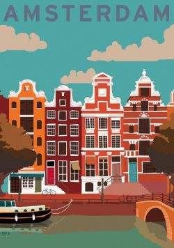 AMSTERDAM - Netherlands - Vintage Travel Poster