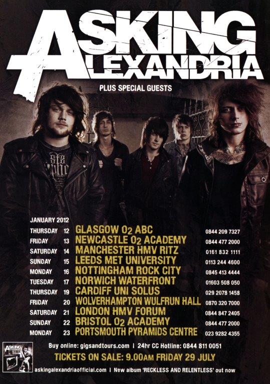 ASKING ALEXANDRIA Reckless & Relentless 2012 UK Tour Poster Print