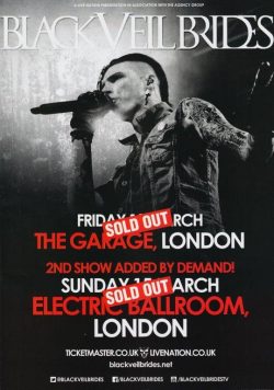 BLACK VEIL BRIDES March 2015 UK Tour London Garage Poster Print