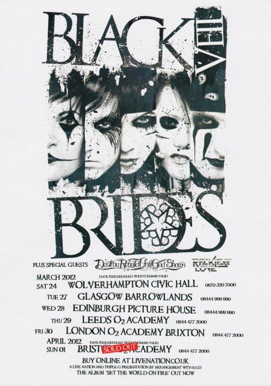 BLACK VEIL BRIDES Set The World On Fire 2012 UK Tour Poster Print