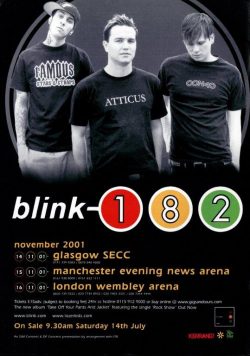 BLINK 182 Take Off Your Pants & Jacket 2001 UK Tour Poster Print