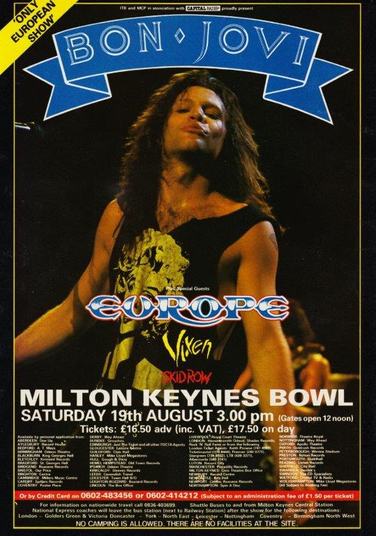Bon Jovi 1989年Milton Keynesライブチケット半券 Bon Jovi 1989年Milton Keynesライブチケット半券
