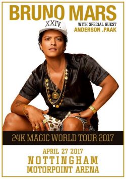 BRUNO MARS 24K Magic World Tour 2017 Nottingham Metro Arena Poster Print