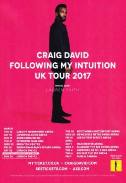 CRAIG DAVID Following My Intuition 2017 UK Tour Poster Print