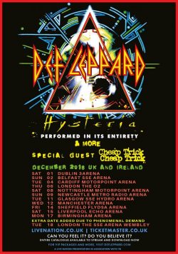 DEF LEPPARD Hysteria 2018 UK Arena Tour Poster
