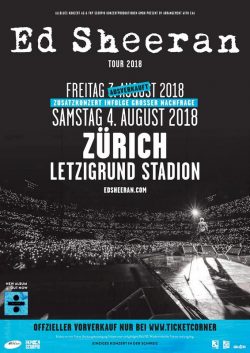 ED SHEERAN ÷ August 2018 Tour - Zurich Letzigrund Stadion Poster Print