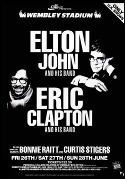 ELTON JOHN & ERIC CLAPTON London Wembley Stadium 1992 Shows Poster