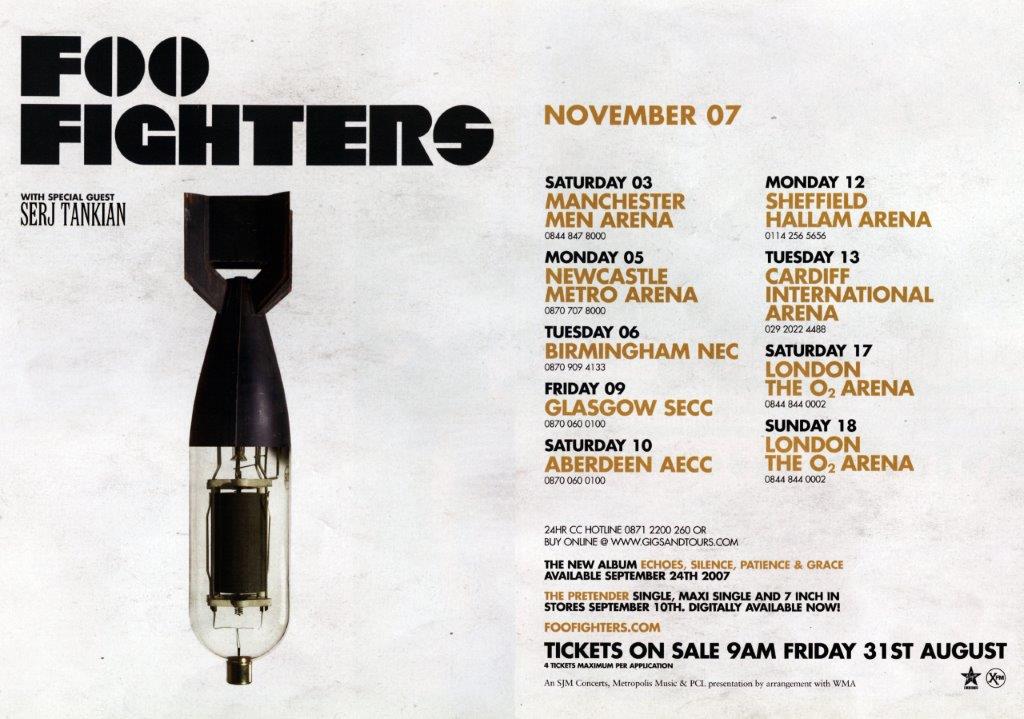 FOO FIGHTERS Echoes Silence Patience & Grace 2007 UK Tour Poster FOO FIGHTERS Echoes Silence Patience & Grace 2007 UK Tour Poster
