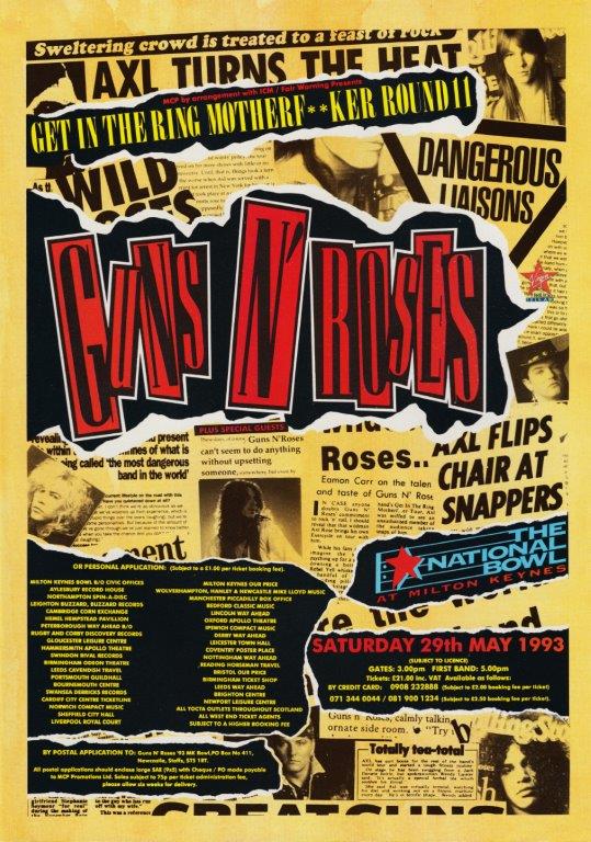 GUNS N ROSES Milton Keynes Bowl 1993 Tour Poster