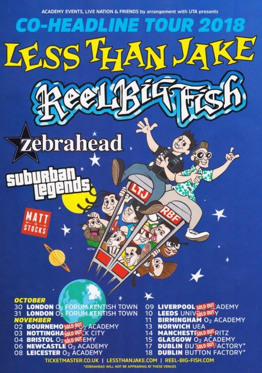 LESS THAN JAKE Reel Big Fish UK 2018 Tour Poster Print - prints4u