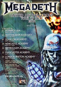 MEGADETH United Abominations 2008 UK Tour Poster