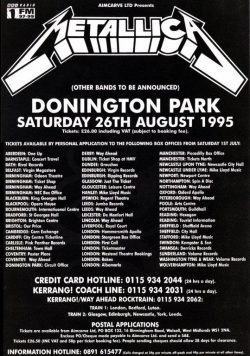 METALLICA Donnington Park 1995 Poster