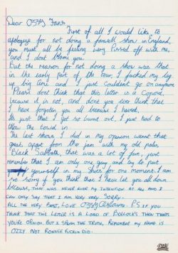 OZZY OSBOURNE Apology Letter Poster