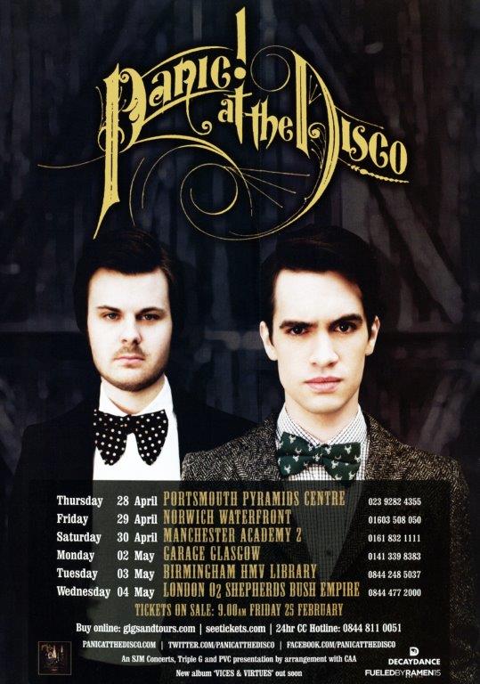 PANIC! AT THE DISCO Vices & Virtues 2011 UK Tour Poster | prints4u