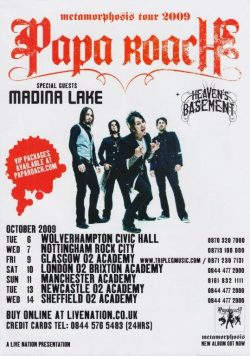 PAPA ROACH Metamorphosis 2009 UK Tour Poster Print