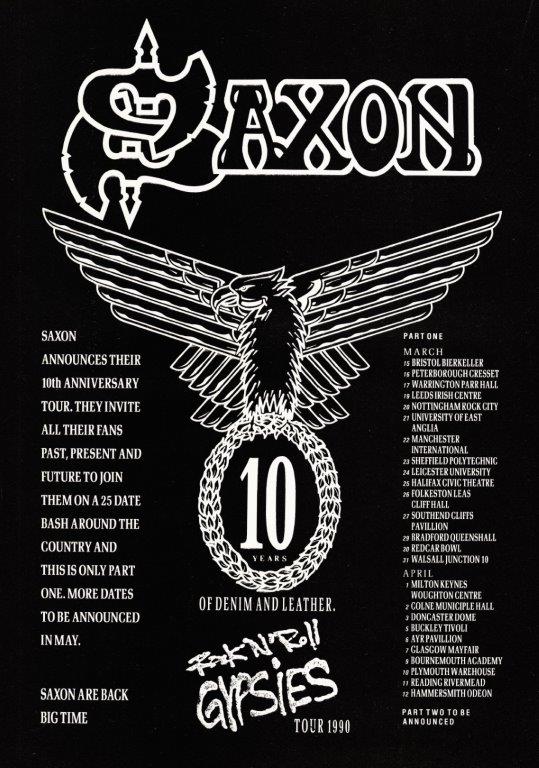SAXON Rock N Roll Gypsies 1990 UK Tour Poster