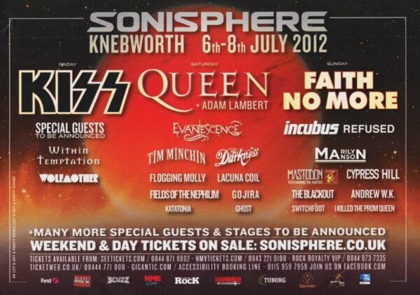 SONISPHERE FESTIVAL 2012 Kiss Queen Faith No More Poster Print