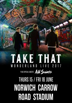 TAKE THAT Wonderland Live 2017 Norwich Carrow Road Stadium Poster Print