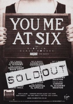 YOU ME AT SIX Sinners Never Sleep 2012 UK Tour Poster Print