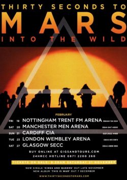 30 SECONDS TO MARS Into The Wild 2010 UK Tour Poster Print
