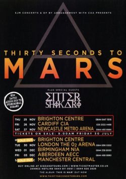 30 SECONDS TO MARS Into The Wild 2010 UK Tour Poster Print