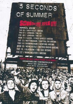 5 SECONDS OF SUMMER Sounds Good Feels Good 2016 UK Tour Poster