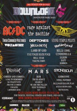 DOWNLOAD FESTIVAL 2010 AC/DC Aerosmith Poster