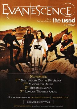 EVANESCENCE Self-Titled 2012 UK Arena Tour Poster