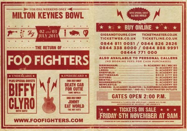 FOO FIGHTERS Wasted Light 2011 Tour - Milton Keynes Bowl Poster