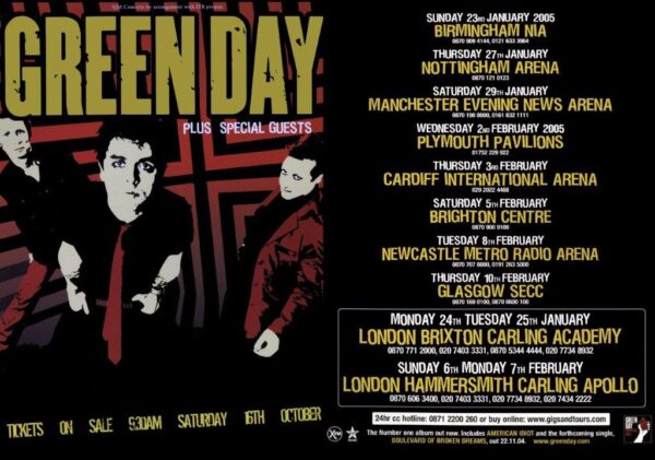 GREEN DAY American Idiot 2005 UK Arena Tour Poster