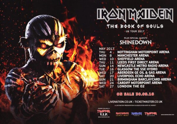 IRON MAIDEN The Book Of Souls 2017 UK Tour Poster