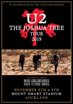 U2 Joshua Tree 2019 World Tour: (Gold) AUCKLAND Mount Smart Stadium NEW ZEALAND Poster