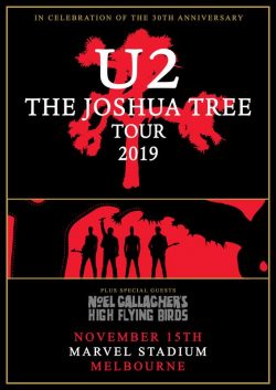 U2 Joshua Tree 2019 World Tour: (Red) MELBOURNE Marvel Stadium AUSTRALIA Poster