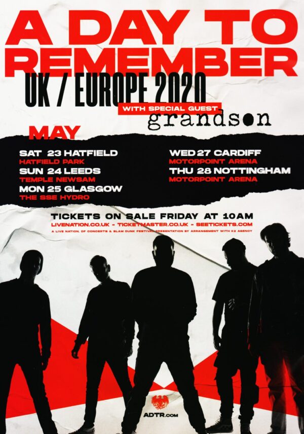 A DAY TO REMEMBER You're Welcome UK/Europe 2020 Tour Poster