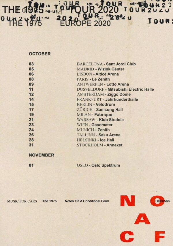 THE 1975 Notes on a Conditional Form 2020 European Tour: Poster