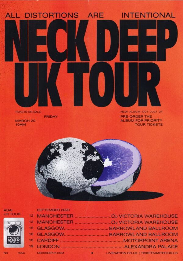 NECK DEEP All Distortions Are Intentional 2020 UK Tour Poster