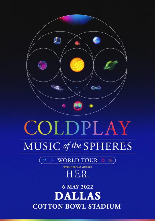 COLDPLAY Music of the Spheres 2022 World Tour: DALLAS Cotton Bowl Stadium Poster