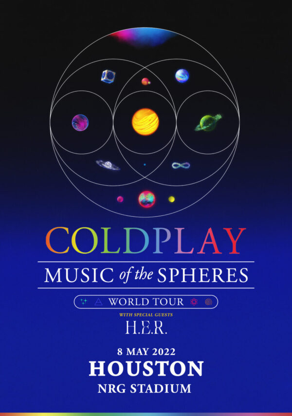 COLDPLAY Music of the Spheres 2022 World Tour: HOUSTON NRG Stadium Poster