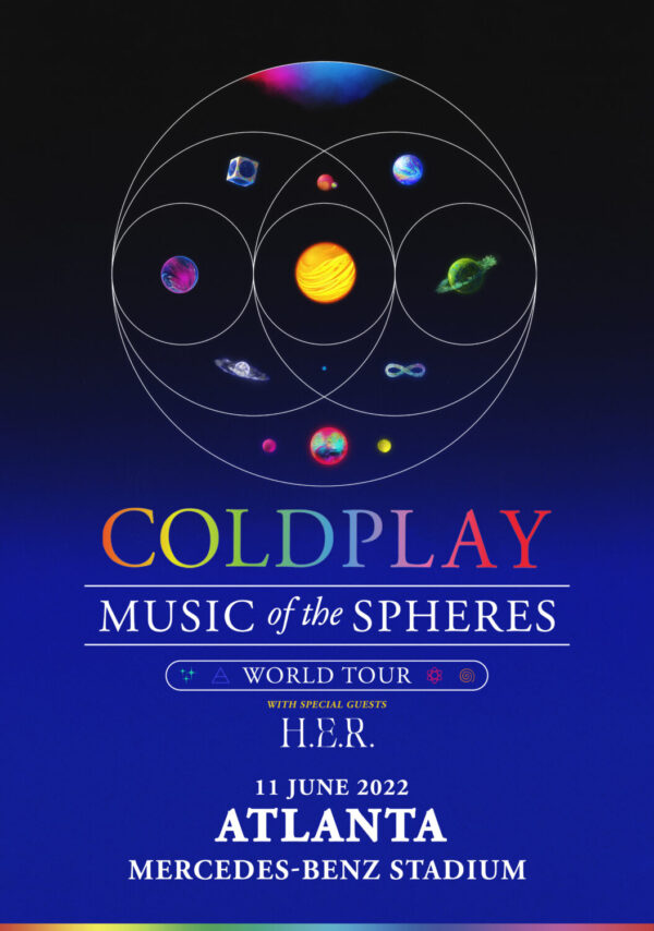 COLDPLAY Music of the Spheres 2022 World Tour: ATLANTA Mercedes-Benz Stadium Poster