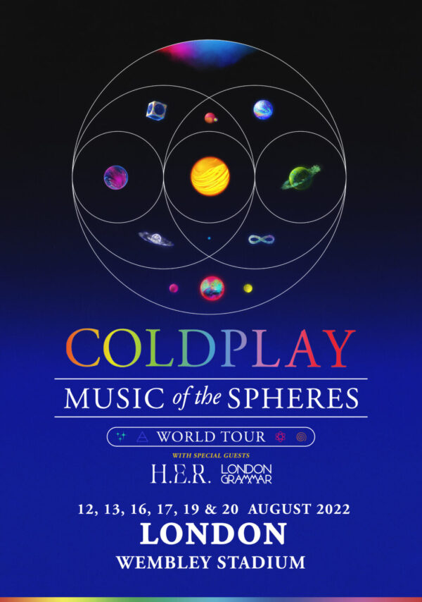 COLDPLAY Music of the Spheres 2022 World Tour: LONDON Wembley Stadium Poster