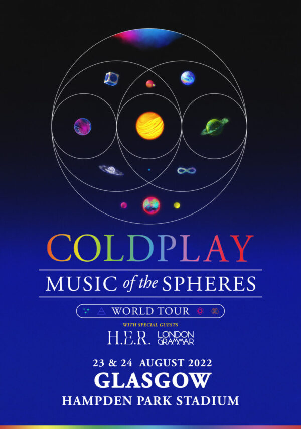 COLDPLAY Music of the Spheres 2022 World Tour: GLASGOW Hampden Park Stadium Poster