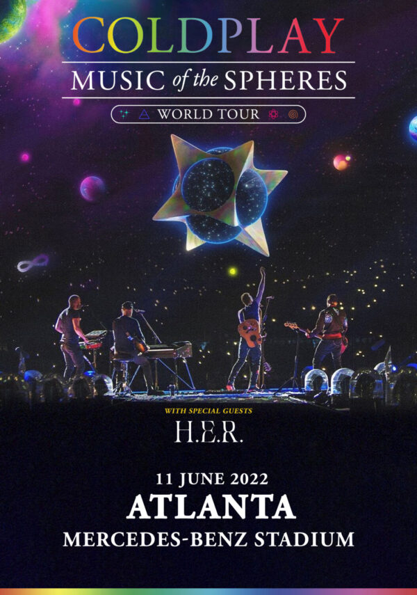COLDPLAY Music of the Spheres 2022 World Tour: ATLANTA Mercedes-Benz Stadium Poster