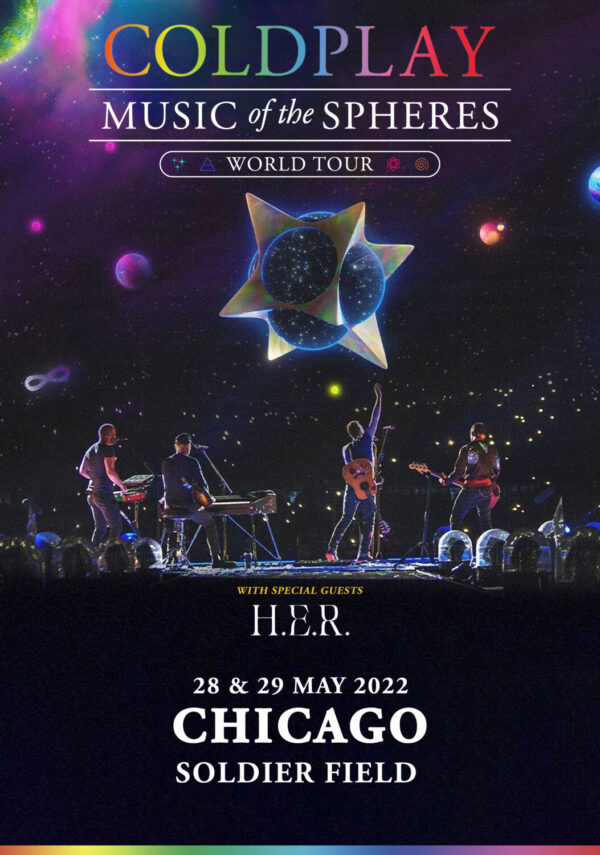 COLDPLAY Music of the Spheres 2022 World Tour: CHICAGO Soldier Field Poster