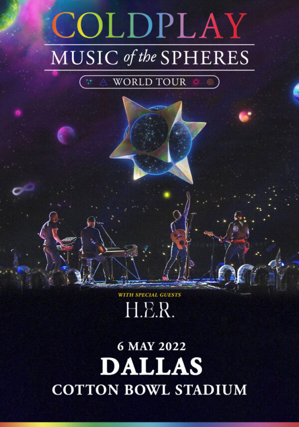 COLDPLAY Music of the Spheres 2022 World Tour: DALLAS Cotton Bowl Stadium Poster