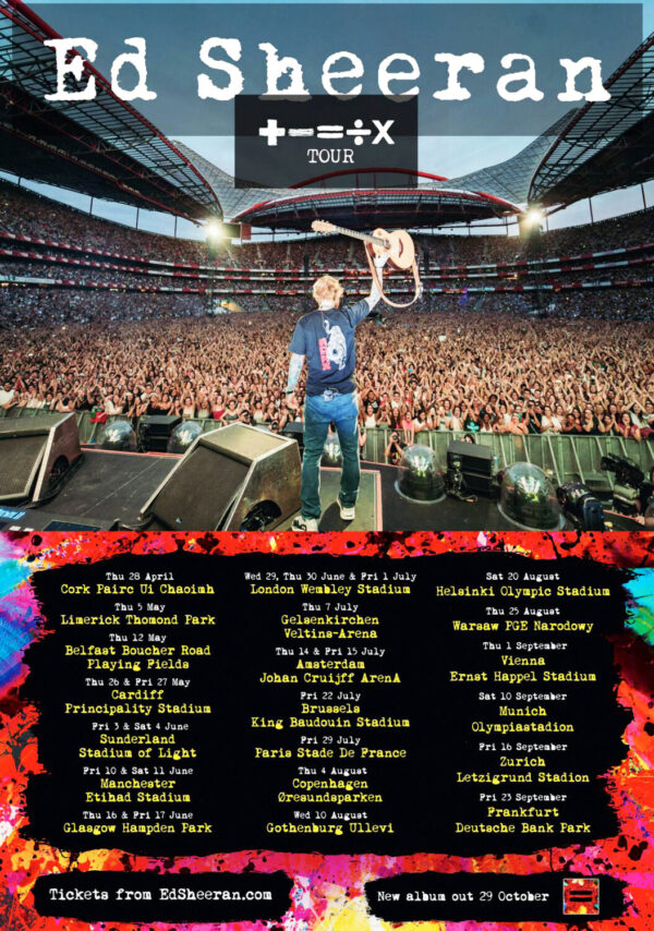 ED SHEERAN Mathematics Tour +-=÷x 2022 European & UK Tour Poster